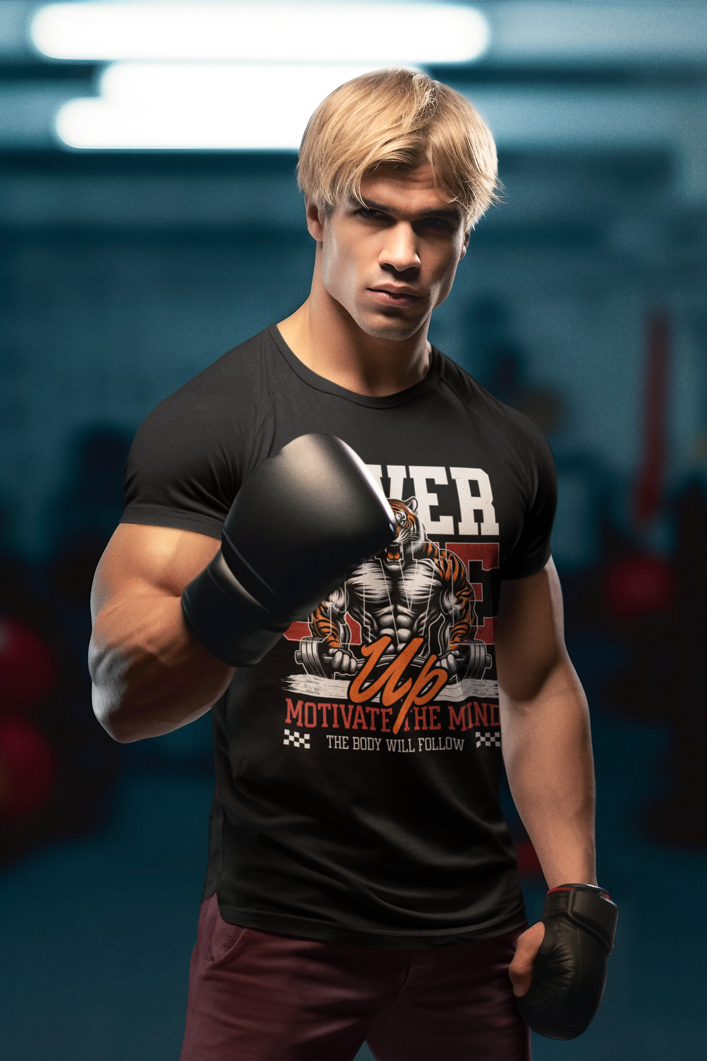 Never Give Up Tiger Fitness Motivation T-shirt