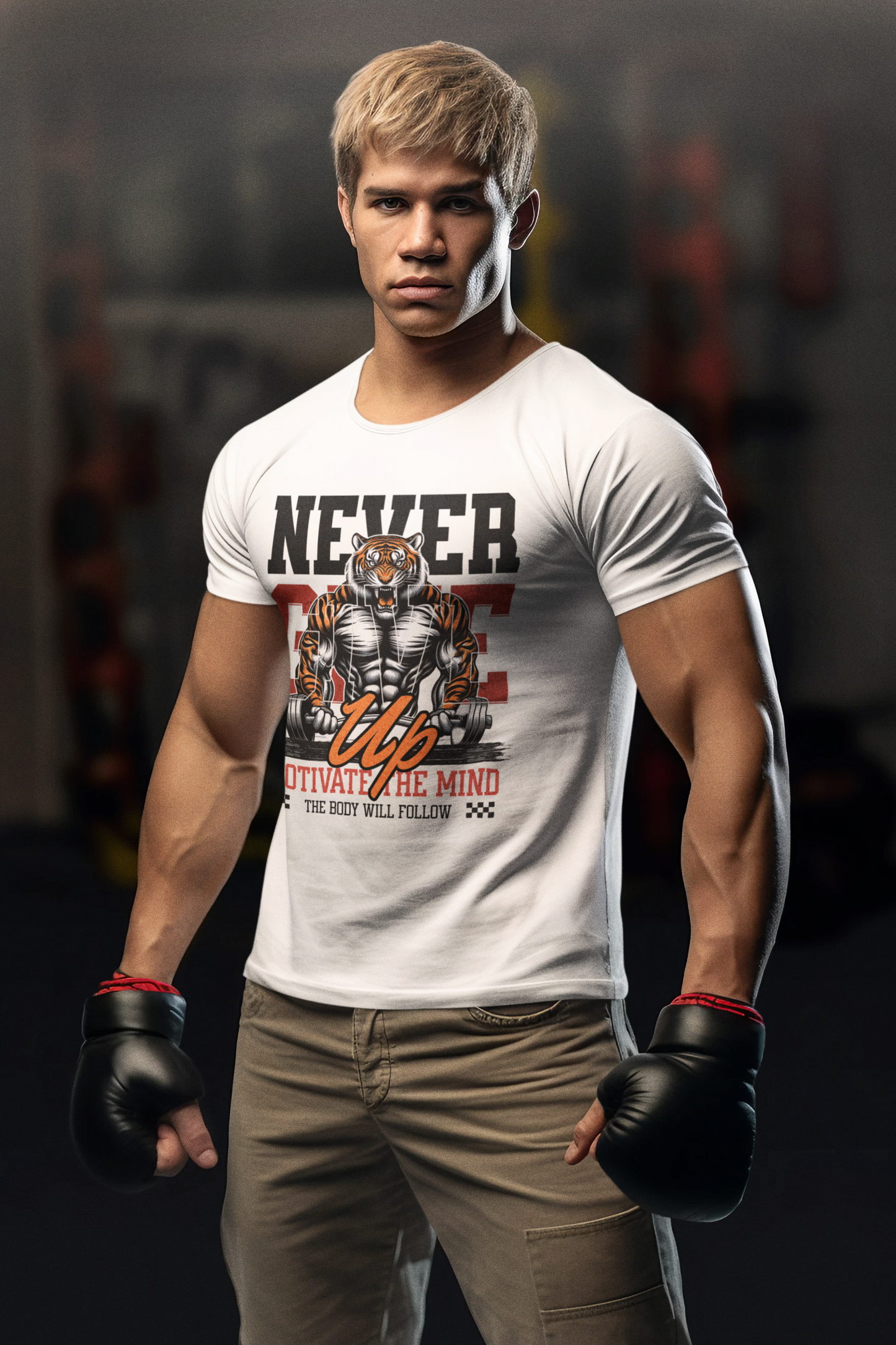 Never Give Up Tiger Fitness Motivation T-shirt