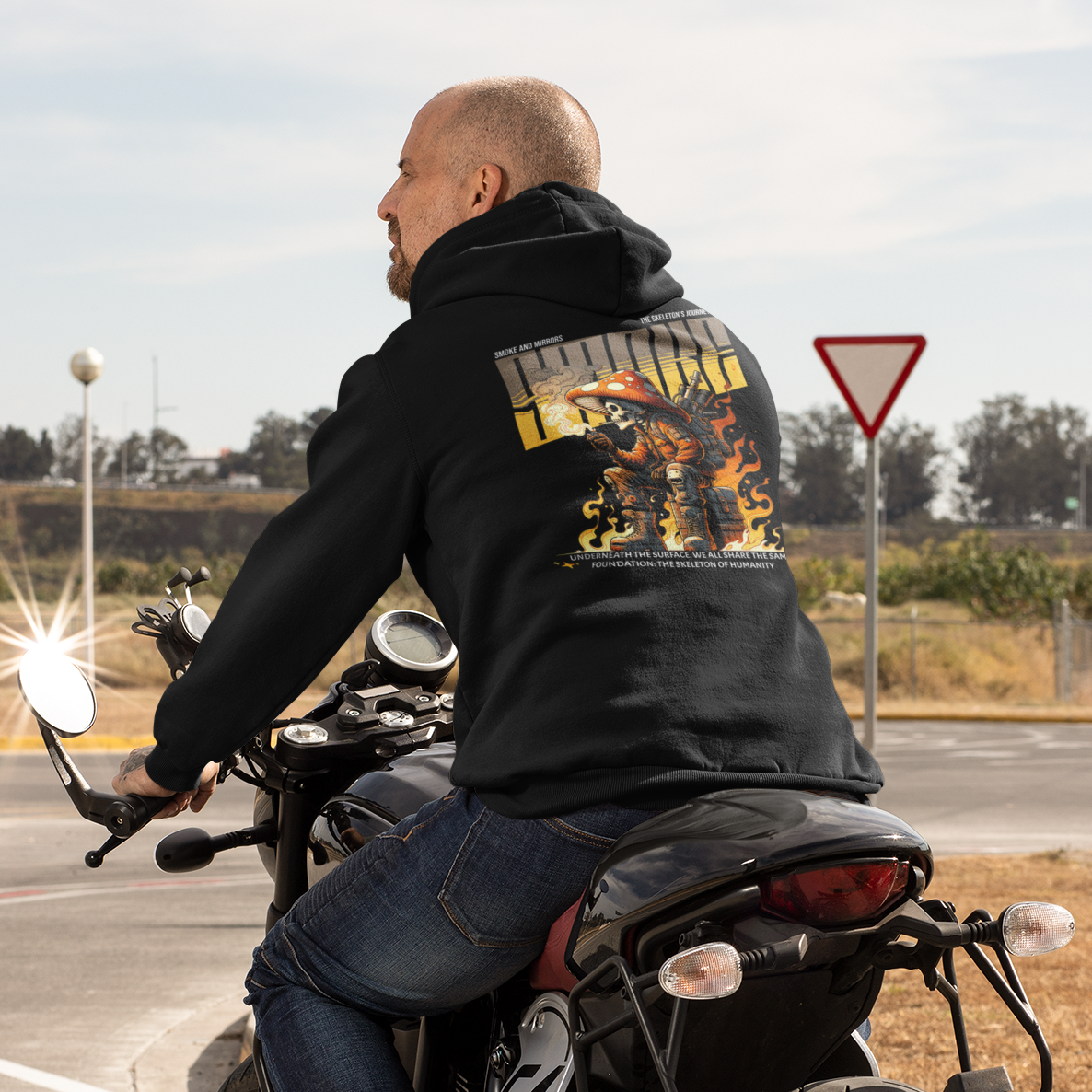 Skeleton in Fire Hoodie Design