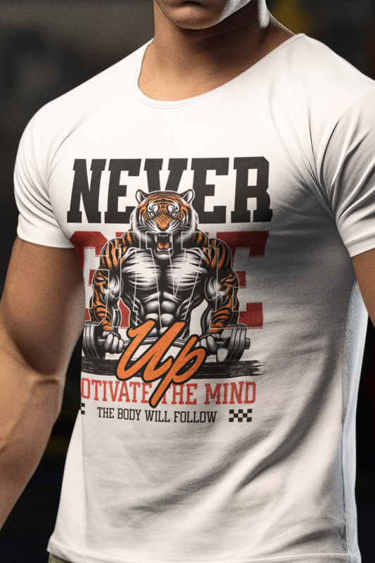 Never Give Up Tiger Fitness Motivation T-shirt