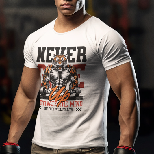 Never Give Up Tiger Fitness Motivation T-shirt