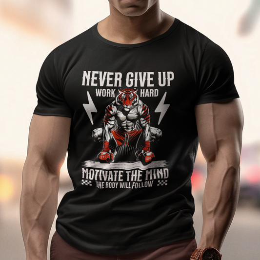 Tiger Workout Unisex - Never Give Up Motivation  T-Shirt