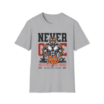 Never Give Up Tiger Fitness Motivation T-shirt