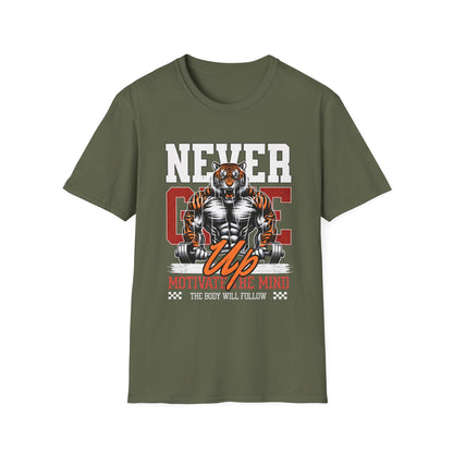 Never Give Up Tiger Fitness Motivation T-shirt